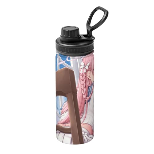 水筒 ブルーアーカイブ 浦和ハナコ 真空断熱 保温 保冷 スポーツボトル 直飲み ステンレスボトル 水分補給 スポーツ飲料対応 漏れ防止 洗いやすい ハンドル付き 登山 スポーツ アウトドア オフィス 532ml