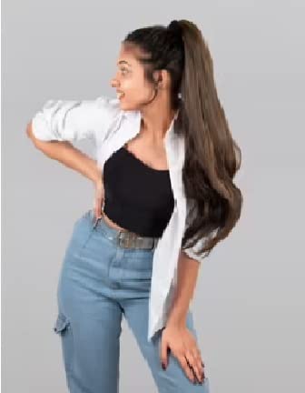 NAVMAV Wrap Around Ponytail Synthetic Hair Extension Curly Wavy Straight Wig Braid Extension Hairpiece For Girls And Women (Black Curly Hair Extension 17Inch) 4