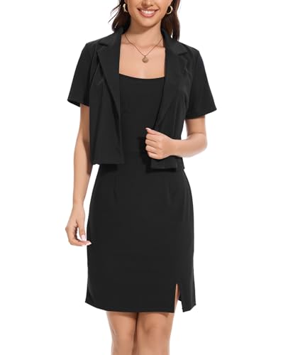 Women's Business Dress Suit Set 2025 Short Sleeve Blazer 2 Piece Outfits Work Blazer Formal Dress Suit4