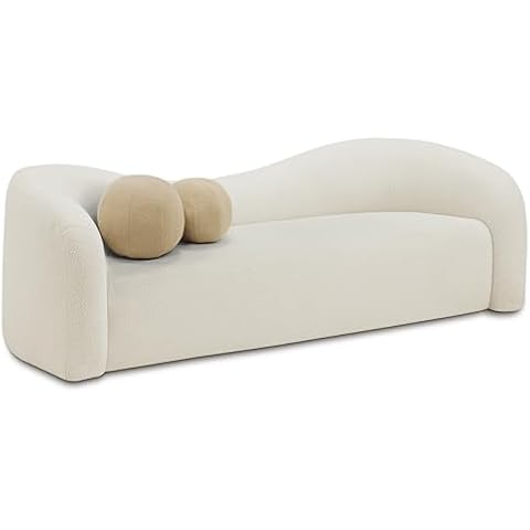 Meridian Furniture 186Cream-S Kali Collection Modern | Contemporary Sofa with Soft Cream Faux Shearling Teddy Fabric, Curved Back, 86" W x 33" D x 27" H, Cream Cover