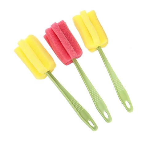 Image of Sponge Bottle Brush 3PCS 8Inch Portable Long Handle Bottle Brush Wine Glass Cleaner Cup Cleaning Brush Baby Bottle Scrubber for Baby Bottle Dishwashing Kitchen Clean Mugs