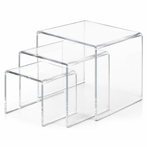 Image of SMILEDRIVE Acrylic Display Risers Set of 3, 5MM Thick, 3x3, 4x4, 5x5 Inch | Transparent Stand, For Jewelry, Collectibles, Cupcakes & Retail