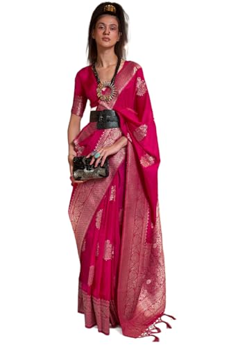 Image of SWORNOF Women's Woven Khadi Georgette Silk Saree With Unstitched Blouse Piece