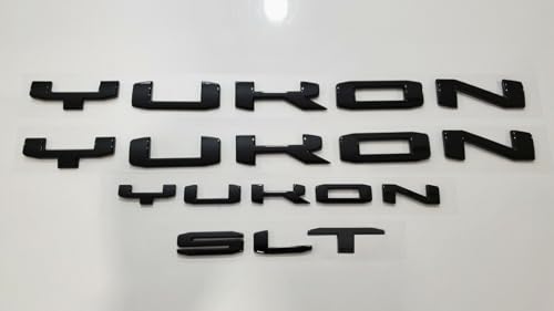 Image of 4Pcs Kit Yukon SLT Letters Emblem 3D Door Rear Nameplate Badge Decal Sticker Yukon XL Replacement for 2021-2023 Yukon SLT (Gloss Black)