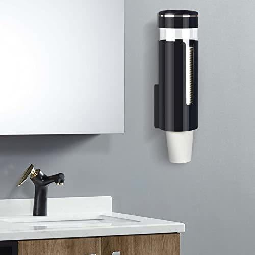 Cup Dispenser, Wall Mount Water Cooler Cup Dispenser Fits 4-7 Oz Disposable Paper And Plastic Cups, Pull Type Cup Holder For Bathroom, Office, Break Room, Gym, Black #TOP6