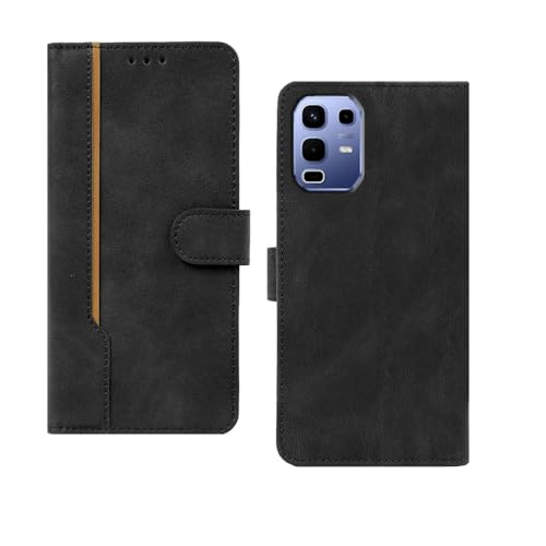 Image of amazon basics Infinix Note 50s 5G Flip Cover | Card Pockets Wallet & Stand | Flip Cover for Infinix Note 50s 5G (Black with Beige Strip)