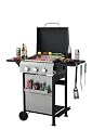 AEMSOFK Grill Boss Outdoor BBQ Propane Gas Grill with Side Burner, Lid, Wheels, Foldable Side Table, Shelves, Bottle Opener, and 3 Burners, for Outdoor Barbecue Cooking,SS Plancha