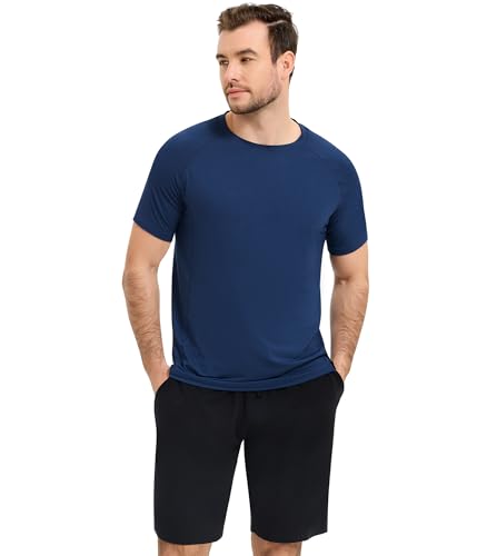 Image of NACHILA Men's Pajama Set, Cooling Bamboo Viscose Short Sleeve Top & Shorts