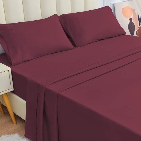 JÁCLER Queen 4 Piece Sheet Set- Microfiber Bedding - Bed Sheets - Extra Soft - Easy Fit - Breathable & Cooling Sheets - Comfy, Wrinkle, Fade - Stain Resistant– Burgundy