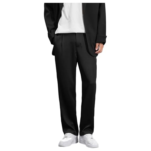 Xiaojmake Men's Dress Pants Long Straight Leg Flat-Front Casual Suit Pants Solid Loose Office Business Lounge Work Trousers