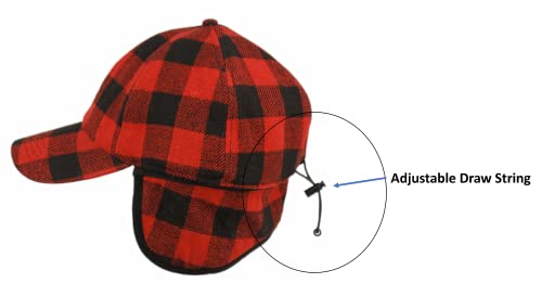 Men's Ear Flap Hunting Trapper Baseball Wool Cap Brim Warm Hat With Fleece Sherpa Lining (Red Plaid) #TOP4
