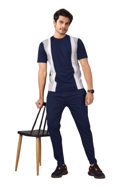 HAMPI Men's Colour Block T-Shirt and Track Pant Co-ord Set, 2-Piece Set (IN, Alpha, XL, Regular, Navi Blue)-picture-38