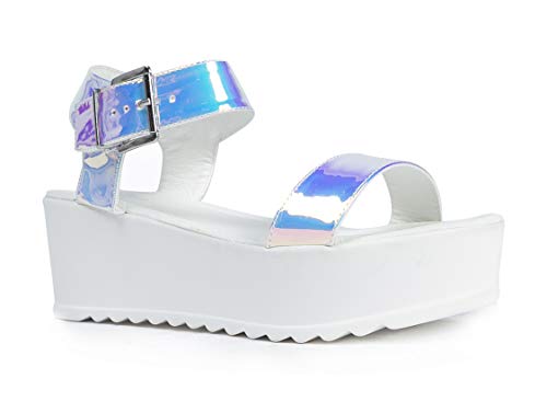 J. Adams Surf Platform Sandals for Women - Hologram Metallic Wedges - 11