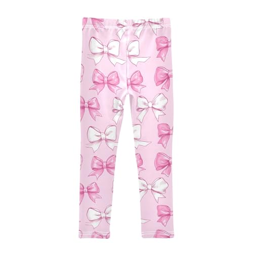 Girls Leggings Pink and White Bows Soft Toddler Leggings for Girls Kids Pants Size 4T-10T2