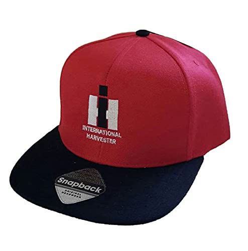 Bimaxx IHC International Harvester Cap Snapback Flat Peak 6 Panel Schirmmütze Oldtimer Traktor Kappe Rot/Schirm Schwarz