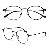 Amazon Brand - Eono Blaulichtfilter Brille für Frauen und Männer - runde Retro Brille mit Metallgestell - Brille mit klaren Gläsern - Anti-UV400/Blaulichtbrille(Schwarz)