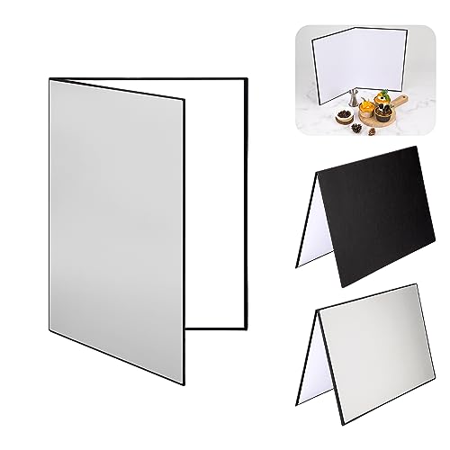 3 en 1 Réflecteur de Lumière A4 Réflecteur Pliable de Table pour Photo - Produit Photographie d'aliments 29 * 21cm (Argent/Noir/Blanc)