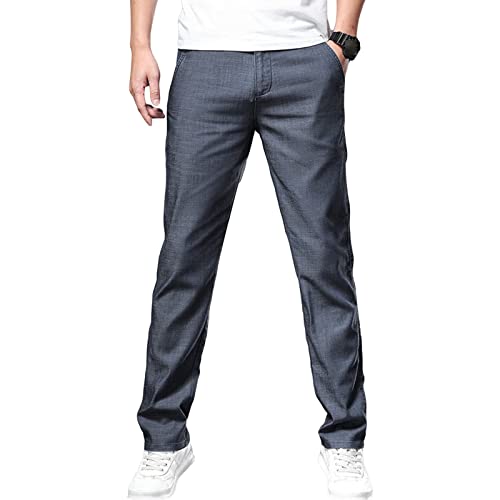 Jeans légers et confortables homme pantalon loose straight stretch respirant été noir