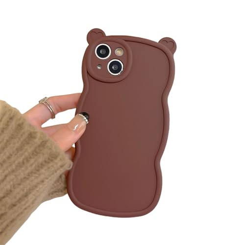 Tybiky Compatibile con iPhone 15, struttura ondulata riccia, grazioso design a orecchie d'orso 3D, antiurto, cover in silicone morbido, per donne e ragazze, colore: rosso