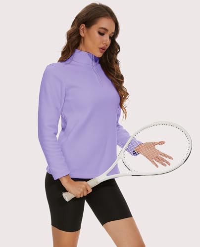 MAGCOMSEN Women's Quarter Zip Pullover Polar Fleece Sweatshirts Lightweight Stand-Collar Jacket Warm Tops4