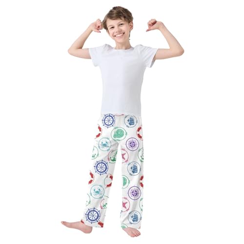 Anchor Sea Ship Boys Long Pants Soft Trousers Elastic Waist Kids Lounge Bottoms with Pockets S-XL2
