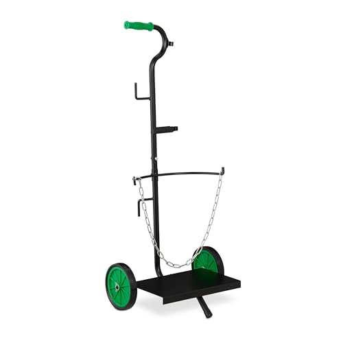 Relaxdays 10029460 Noir Chariot de Transport, Diable bonbonnes de gaz de 5 et 11 kg,de Propane, Roues en Caoutchouc, Acier, 1