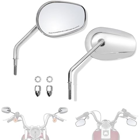 FOVPLUE Handlebar Mount Mirrors,Left & Right Side Long Stem Rearview mirrors for 1982-2024 Harley Models,for CVO Dyna Electra Glide Road Glide Road King Softail Street Glide Sportster 1200 883,Chrome Cover