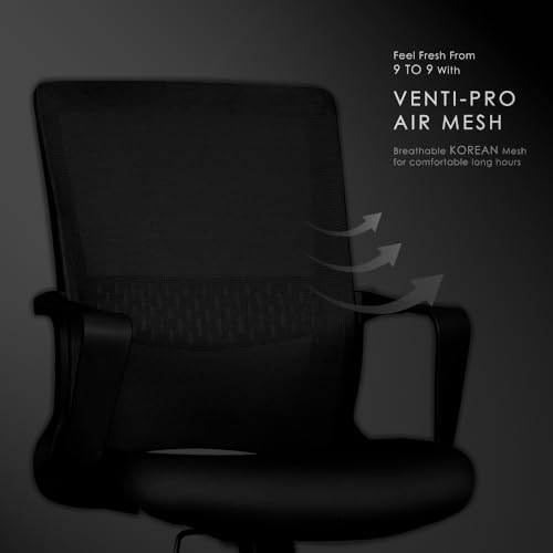 Image of Varaha Neer BIS Certified Office Chair | 5 Year Warranty| Curved Armrest & Smart Tilt Locking System|Dynamic Lumber Comfort & Class 4 Hydraulic Gas Lift Cylinder|Gaming Desk Chair for HOM|Black