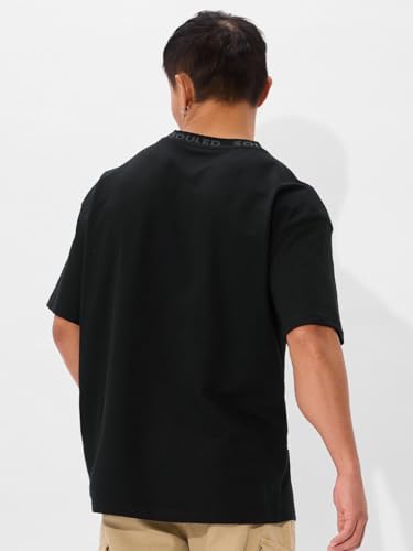 Image of The Souled Store Tea-Rex Men and Boys Short Sleeves Round Neck Black Embroidered Cotton Oversized T-Shirts