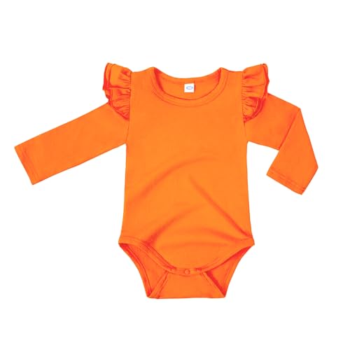 LYSMuch Baby Girls Ruffle Long Sleeve Bodysuit Infant Solid Color Top Jumpsuit Clothes