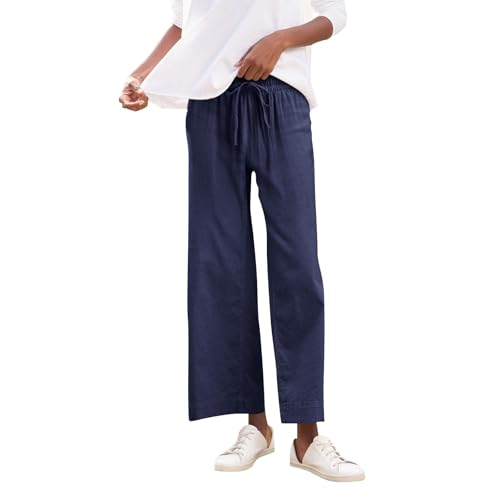 Pantalon femme été 7/8 en coton fluide et léger avec cordon de serrage