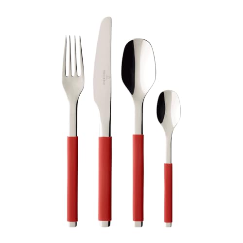 Villeroy und Boch - S+ Cranberry Tafelbesteck 24tlg., hochwertiges Edelstahlbesteck mit Silikongriff für bis zu 6 Personen, spülmaschinenfest, rot