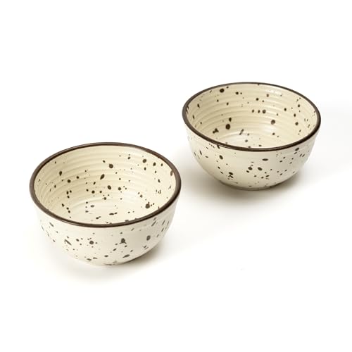 Image of Beyond Homes Ceramic Curry Bowl Set of 4, 240ml | Microwave & Dishwasher Safe Ceramic Bowls for Snacks, Vegetables, Chutney & Raita | Dal Katori Set for Kitchen, Matte-Finish (4, Mocha Dots)