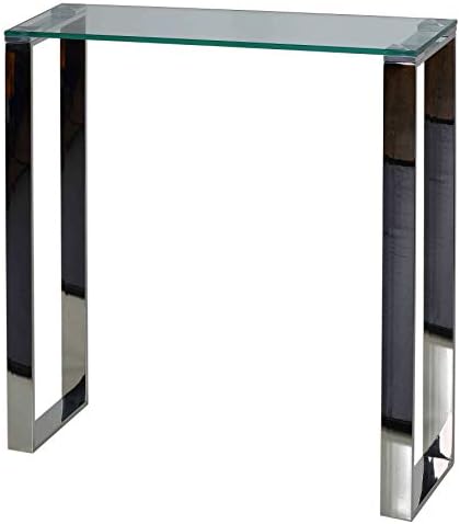 Cortesi Home Forli Small Entry Way Console Table Contemporary Glass and Stainless Steel Finish 28 in Wide Accent, Silver and Clear