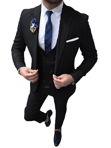 Mens Double Breasted Suit 3 Piece Slim Fit Tuxedo Suits for Men Formal Wedding Business Prom Dinner Party Set Outfits