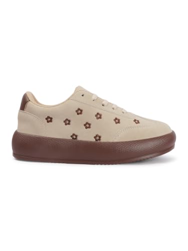 Image of TRYME Floral Platform Sneakers for Women | Lightweight Lace-Up Casual Shoes for College, Travel