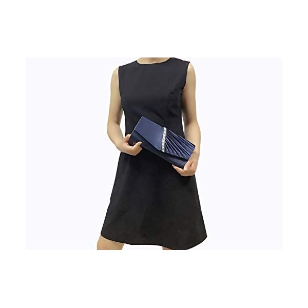 Charming Tailor Evening Handbag Crystal Embellished and Pleated Satin Clutch - Image 8
