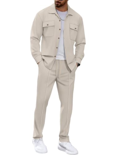 Oanviso Survêtement Homme 2 Pièces Ensemble Veste Sweat et Pantalon Jogging Combinaison Décontracté Pull Tenue de Sport Manteau Blouson Pantalons A Kaki XL