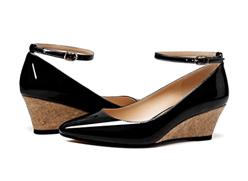 YODEKS Women's Wedge Pump Mid Heel Mary Jane Pointed Toe Shoes with Ankle Strap for Evening Party Dress Casual4