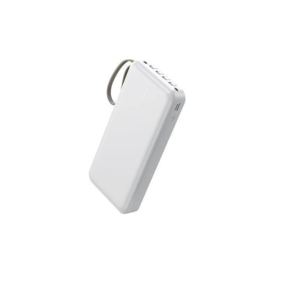 Cargador portatil 30000mAh con 4 cables integrados y soporte para smartphone blanco