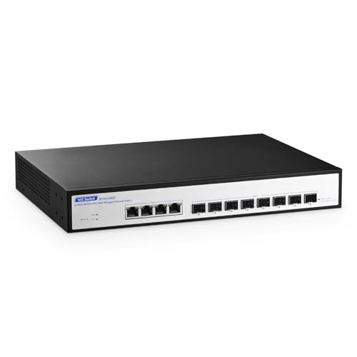Image of 12 Port 10Gbps Managed Switch, 8 x 10G SFP+ Slots, 4 x 10G RJ-45 Ports, Support 10G /5G /2.5G /1000M Auto-Negotiation, YuLinca Smart Web Managed Rackmout Switch
