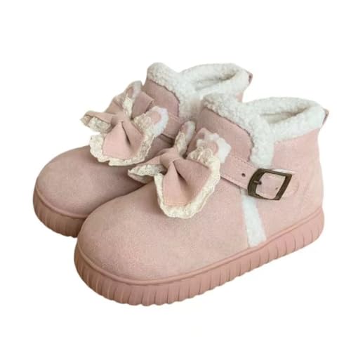 Girl's Faux Fur Snow Boots with Bow Platform Plush Ankle Warm Winter Shoes Fuzzy Y2k Aesthetic Cute Style