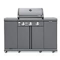 Brand-Man Propane Gas Grill, Cabinet Style BBQ Grill 30000 BTU for Outdoor Cooking Kitchen Island and Patio Backyard Barbecue with Fold-out Prep Table, Gray (3 Burner)