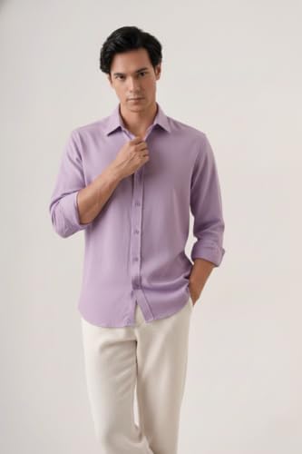 Image of CRYSTAL SKY Men Airy Linen Cotton Shirt Regular Fit Full Sleeves Solid Formal Shirt Stylish Daily Casual Office Wear