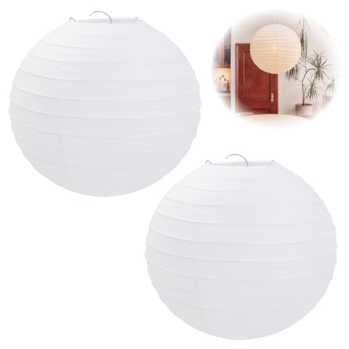 2 PCS Pantalla de lámpara de papel redonda, farolillos blancos para proyectos creativos de bricolaje y decoración de bodas, 20 cm, 8