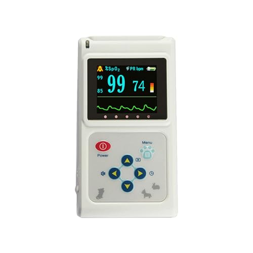 Oxímetro de pulso veterinario portátil, monitor de frecuencia de pulso y SpO₂ veterinario, sensor de SpO₂ para orejas/lingua, utilizable en hogares y clínicas veterinarias, etc. (Recargable)