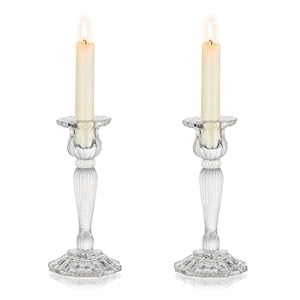 Nuptio Glass Candlestick Candle Holder Set of 2 Taper Candle Holder Clear Candle Holders for Candlesticks Candleholders for Long Candles Stick Tall Wedding Birthday Party Dinner Table Centerpiece