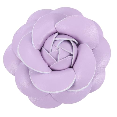 PATIKIL Flower Hair Clips, Camellia Hairpin Floral Brooches Pin Handmade Leather Flower Brooch for Lady Bridal Women Hat Dress Shirt, Purple
