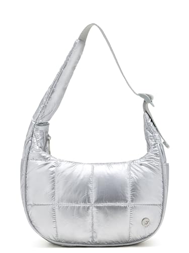 Image of WESTBRONCO Small Puffer Crescent Shoulder Bag for Women, Nylon Quilted Shoulder Purses, Puffy Handbags with Adjustable Strap