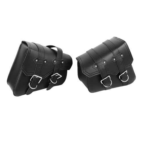 Alforjas de motocicleta de cuero sintético negro, 2 piezas de gran capacidad, impermeables, con correas ajustables, bolsas rígidas para herramientas deportivas universales miniatura 1